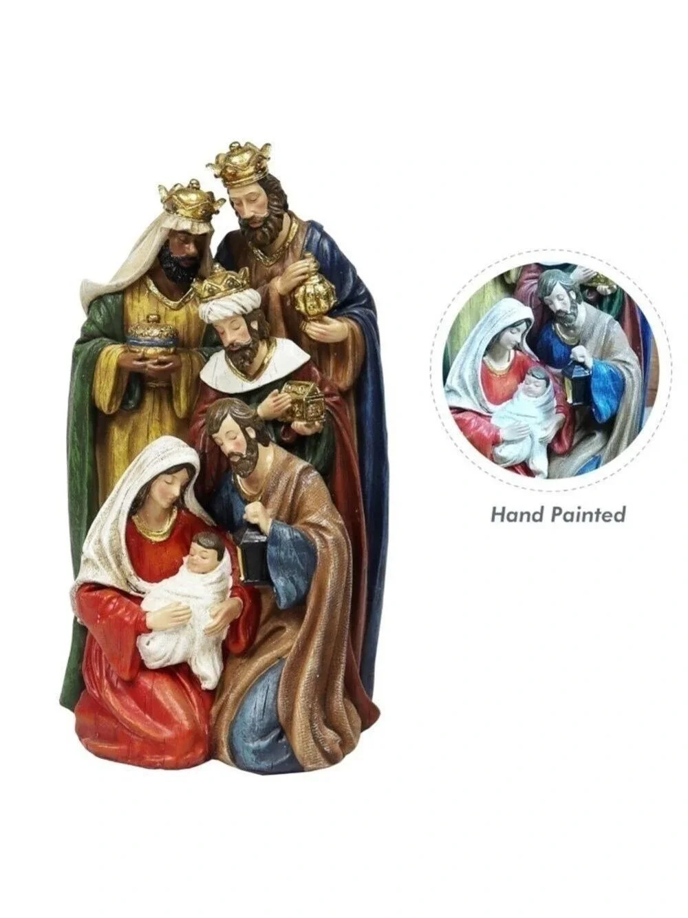 Nativity Holy Family with Wisemen Hand-Painted Polyresin Statue Christmas Decor